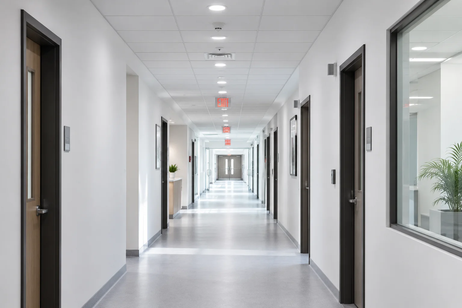 Bright, modern hospital corridor representing the operational environments Sonalyam advises on